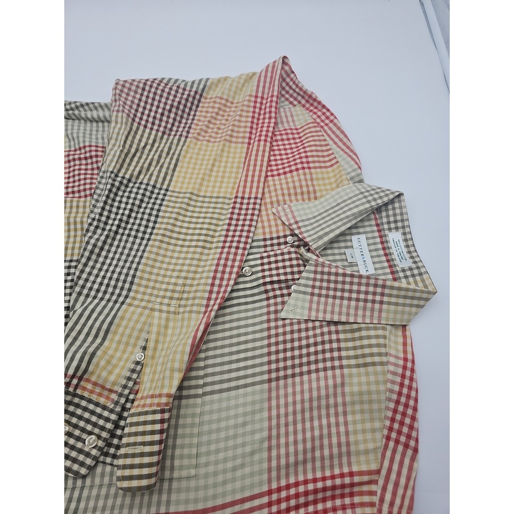 Cutter & Buck Red Beige Olive Yellow Men's‎ Long Sleeve Cotton Shirt Size L